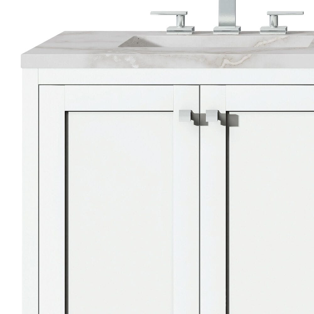 James Martin Vanities Addison 72&quot; Double Bathroom Vanity in Glossy White with 3 cm Victorian Silver Quartz Top and Rectangular Sinks, , large