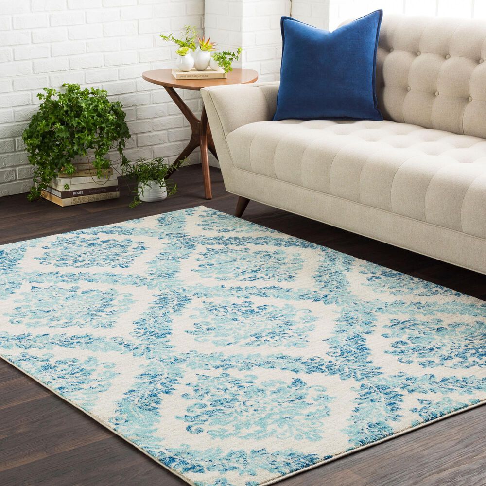 37B Harput Navy, Ivory, Medium Gray and Teal 3&#39;11&quot; x 5&#39;7&quot; Area Rug, , large