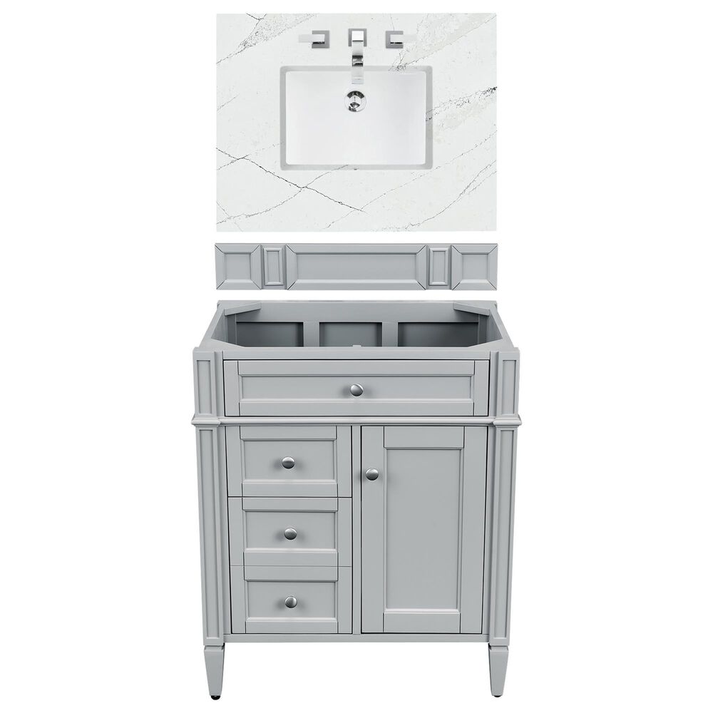James Martin Vanities Brittany 30" Single Bathroom Vanity in Urban Gray with 3 cm Ethereal Noctis Quartz Top and Rectangle Sink, , large