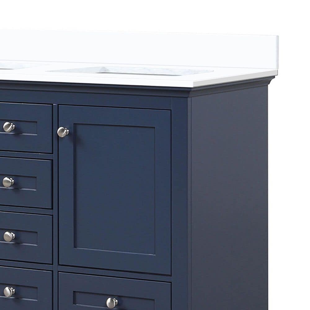 Lexora Home Dukes 48&quot; Double Bathroom Vanity in Navy Blue with 2 cm White Quartz Top and Rectangular Sinks, , large