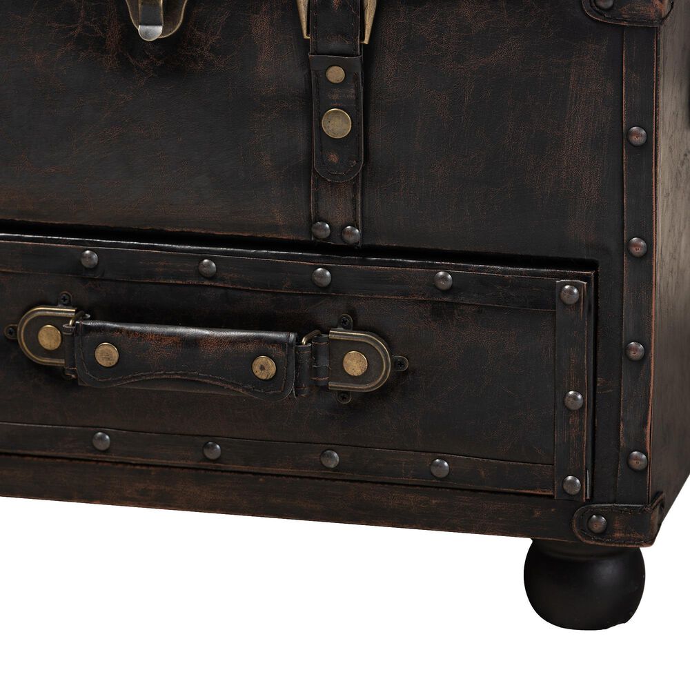 Baxton Studio Callum 2-Drawer Storage Trunk Ottoman Set in Distressed Dark Brown, , large