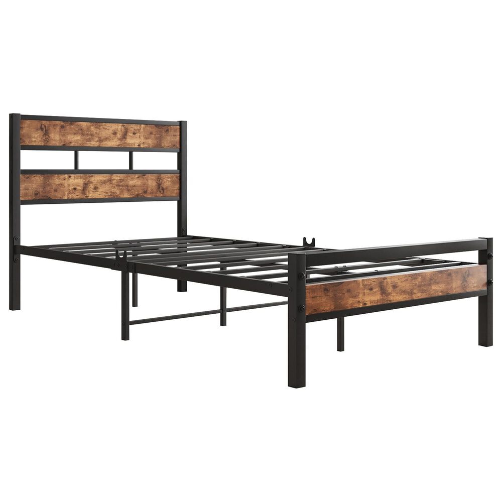 Hearth and Haven Twin Platform Bed with Metal Slats Support in Black and Brown, , large