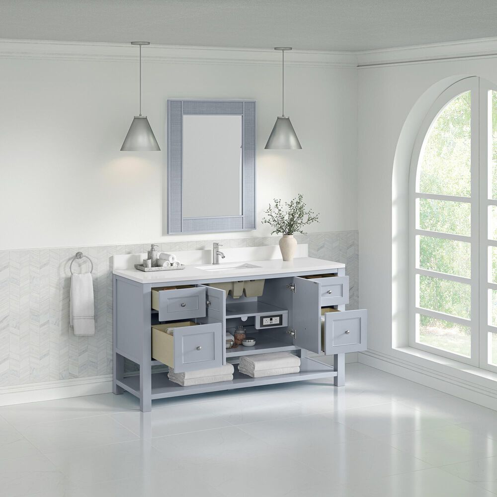 James Martin Vanities Breckenridge 60&quot; Single Bathroom Vanity in Serenity Blue with Single Hole 3 cm White Zeus Quartz Top and Rectangular Sink, , large
