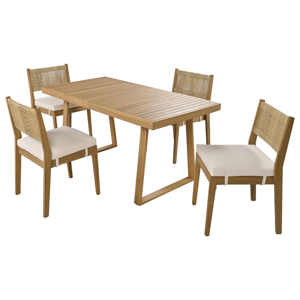 Hearth and Haven 5-Piece Outdoor Wooden Dining Set with U-Leg Table and Cushioned Chairs in Beige, , large