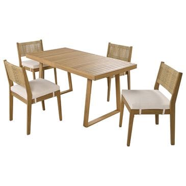 Hearth and Haven 5-Piece Outdoor Wooden Dining Set with U-Leg Table and Cushioned Chairs in Beige, , large