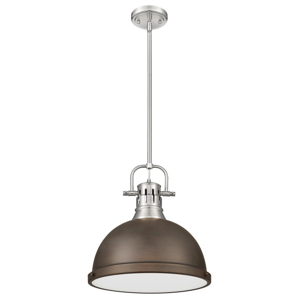 Golden Lighting Duncan 1-Light Pendant with Rod and Rubbed Bronze Shade in Pewter, , large
