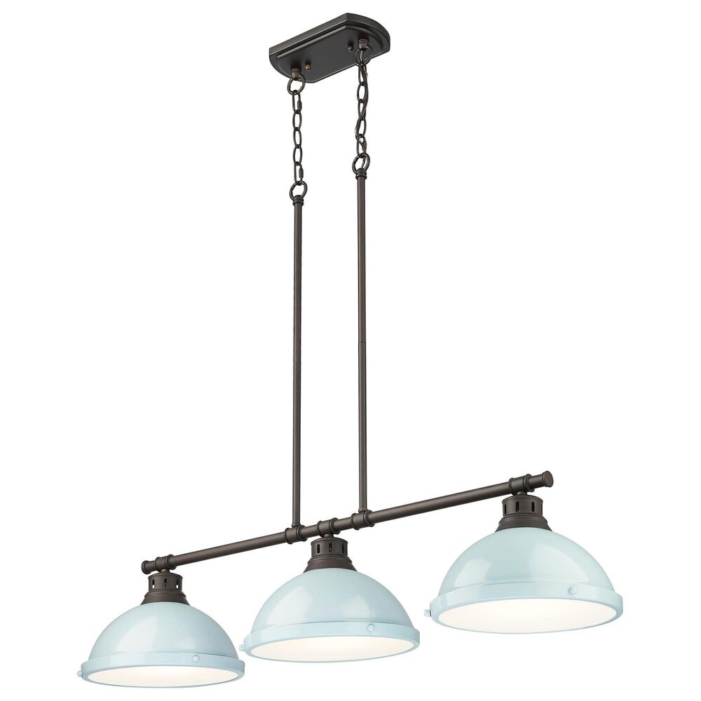 Golden Lighting Duncan 3-Light Pendant with Seafoam Shade in Rubbed Bronze, , large