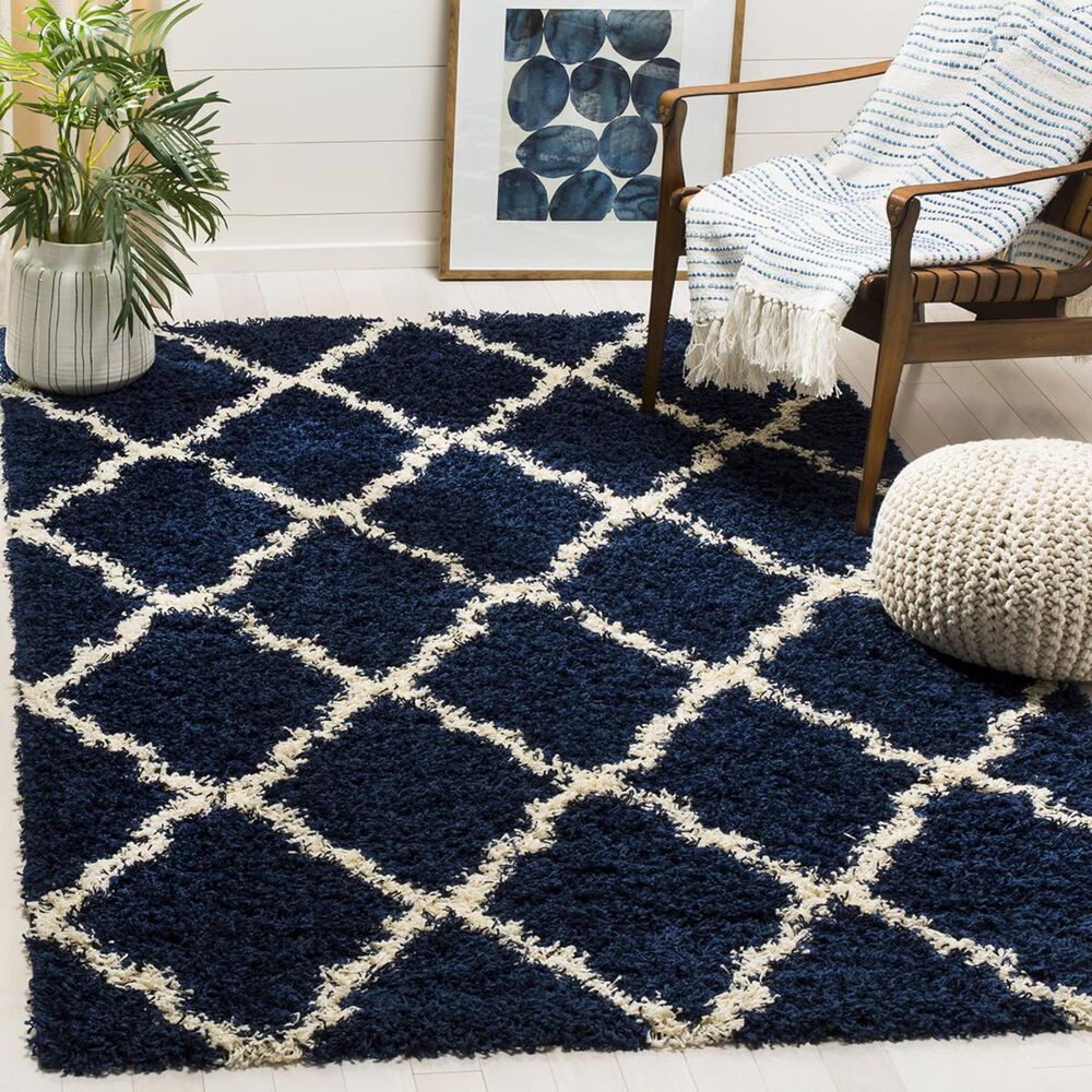 Safavieh Dallas Shag SGD257N-4 4&#39; x 6&#39; Navy/Ivory Area Rug, , large