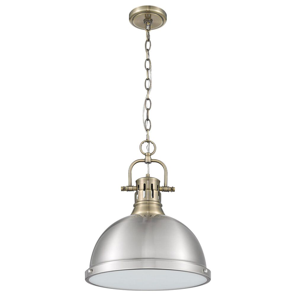 Golden Lighting Duncan 1-Light Pendant with Chain and Pewter Shade in Aged Brass, , large