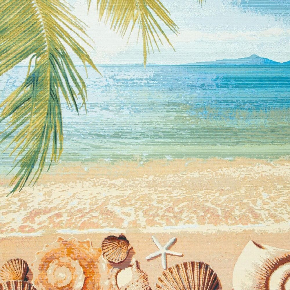Safavieh Barbados Tropical Beach Seashell 6&#39;6&quot; Square Gold and Blue Indoor/Outdoor Area Rug, , large
