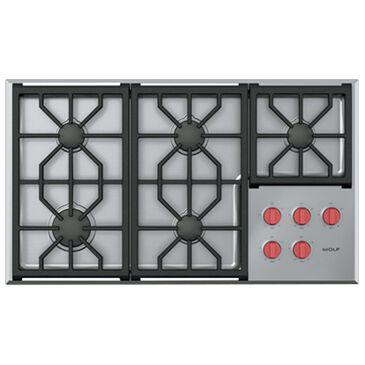 Wolf 36" Professional 5 Burners Gas Cooktop in Stainless Steel, , large