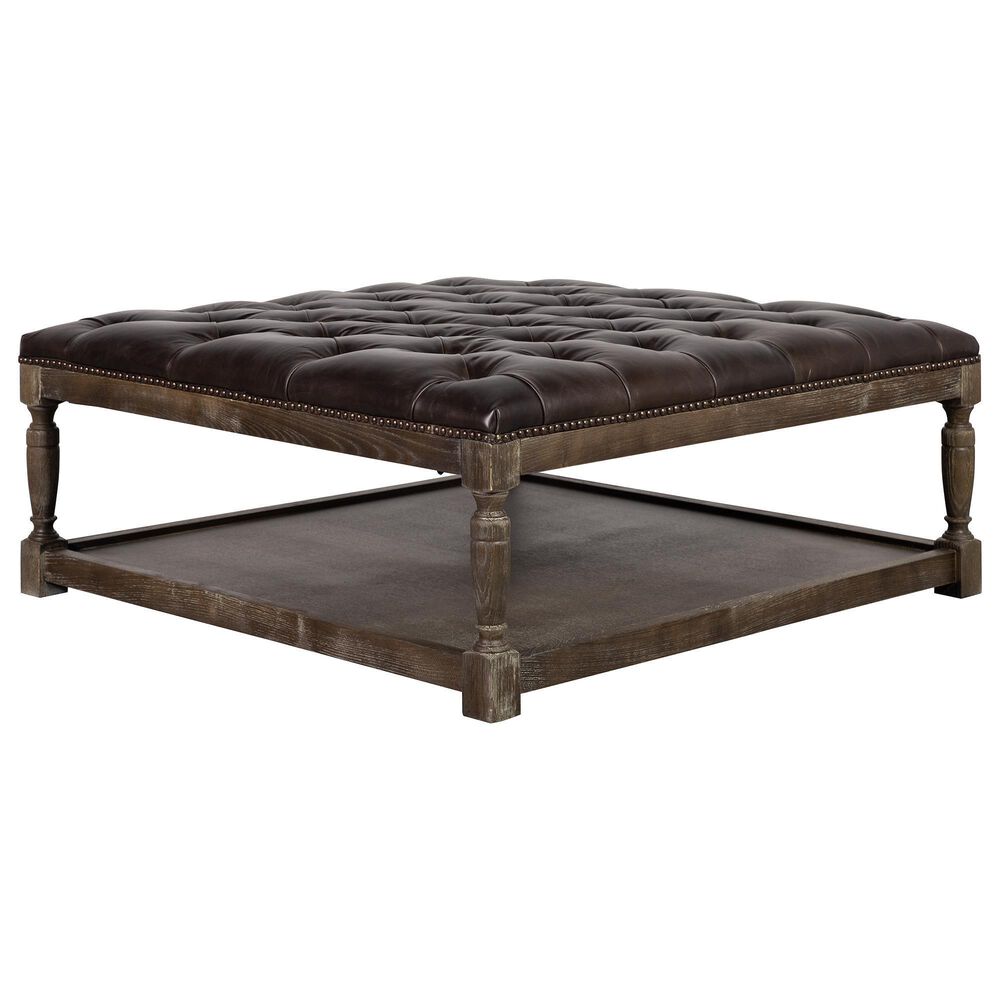 Vintage Furnishings Square Leather Ottoman in Valencia Dark Brown Leather, , large