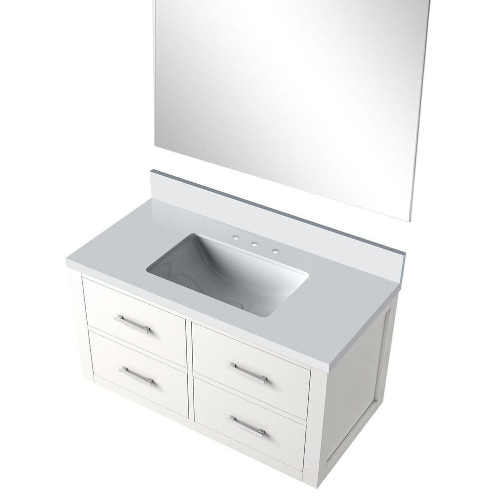 Lexora Home Castor 36&quot; Single Bathroom Vanity in White with 2 cm White Quartz Top, Rectangular Sink and 34&quot; Mirror, , large