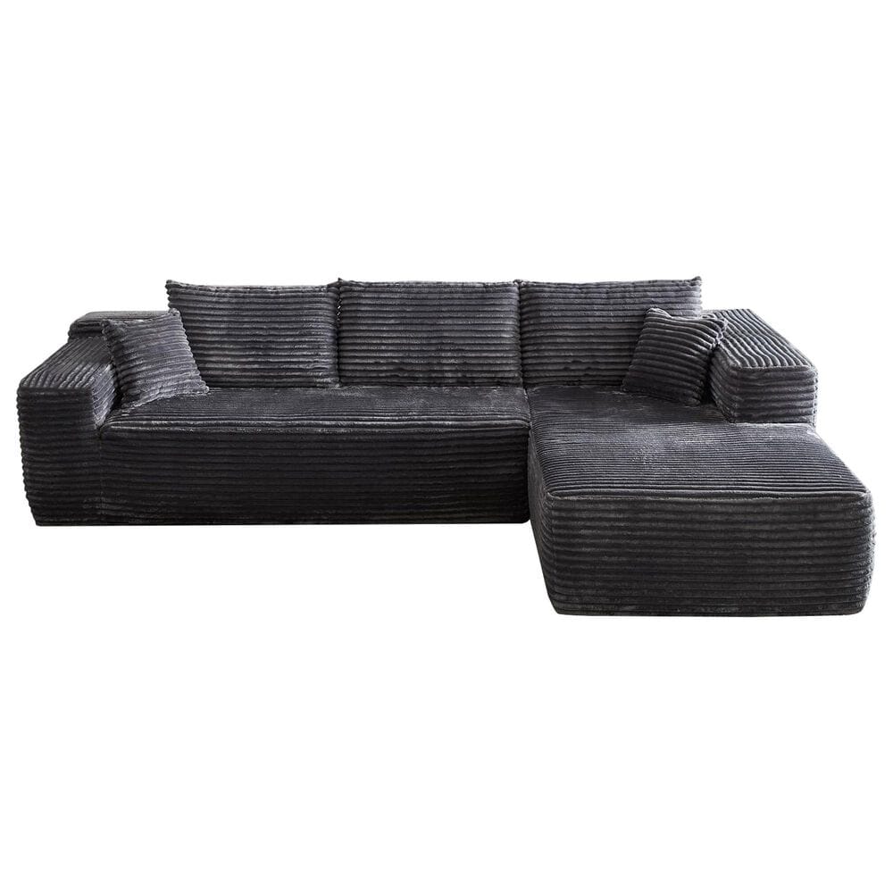 HOMLUX 104" Cloud Sectional Couch Upholstered Modular Sofa with Right L-Shape Chaise, Corduroy Fabric in Gray, , large