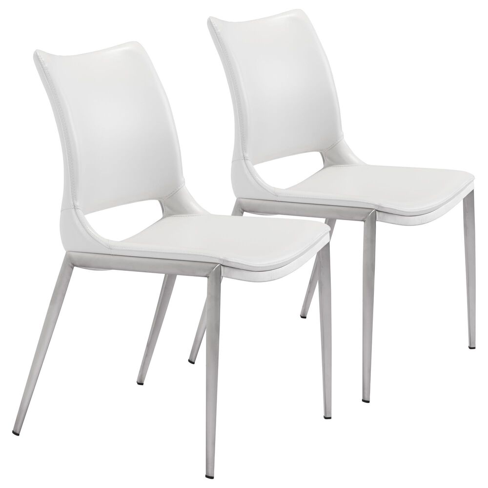 Zuo Modern Ace Dining Chair in White/Silver (Set of 2), , large