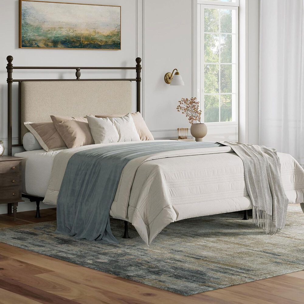 Richlands Furniture Ashley Queen Poster Panel Metal and Upholstered Bed in Brown and Rustic Brown, , large
