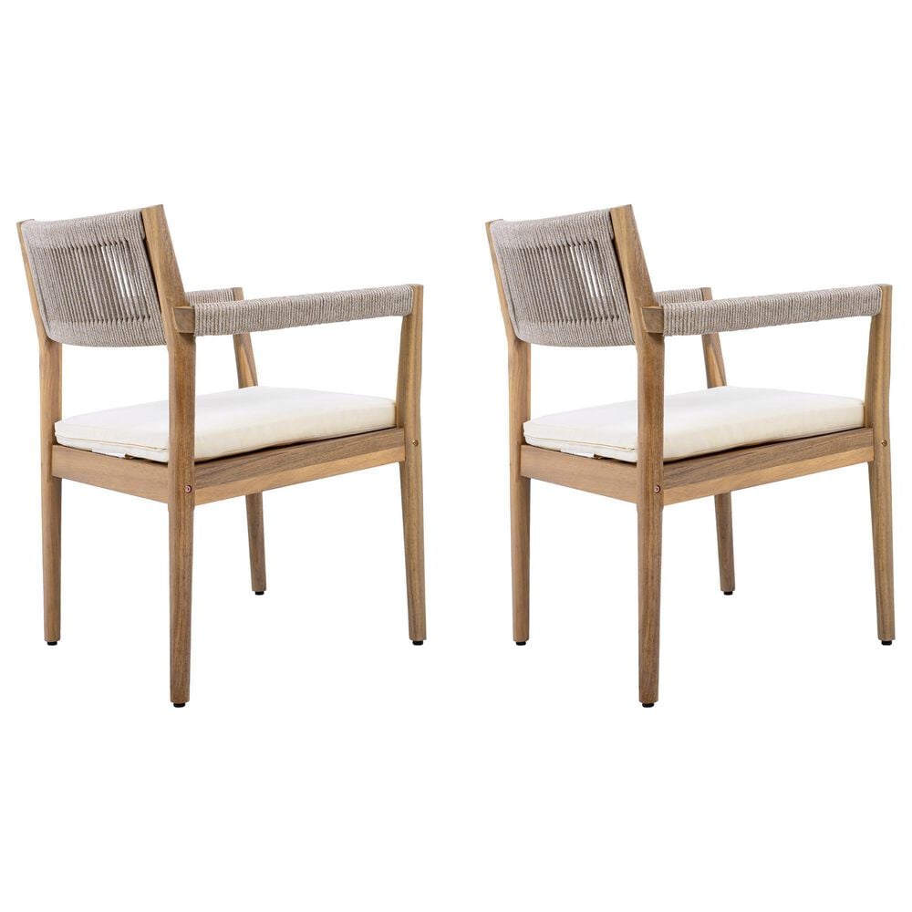 Hearth and Haven Outdoor Braided Acacia Wood Dining Chair in Cream (Set of 2), , large