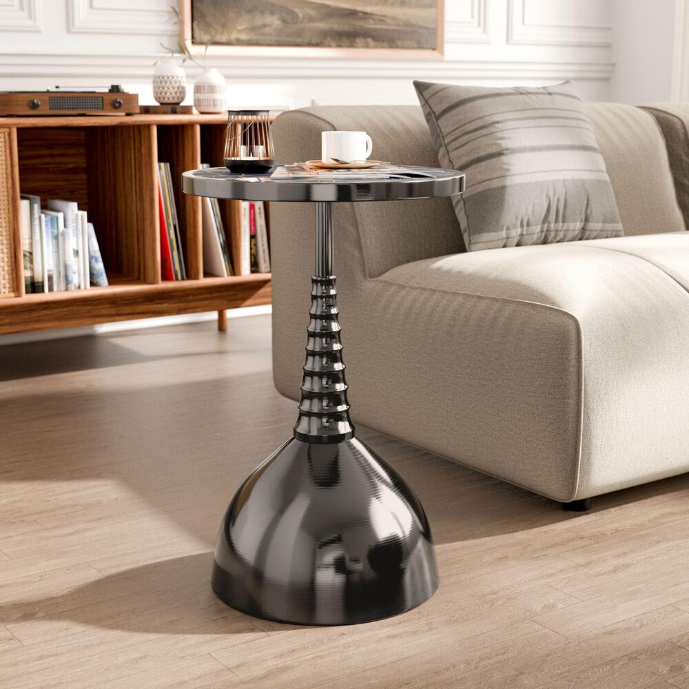 Furniture of America Gleam Round End Table in Black Nickel and Gold, , large