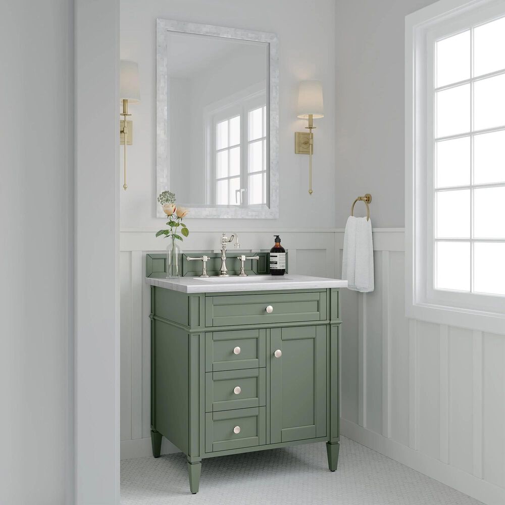 James Martin Vanities Brittany 30&quot; Single Bathroom Vanity in Smokey Celadon with 3 cm Arctic Fall Solid Surface Top and Rectangular Sink, , large