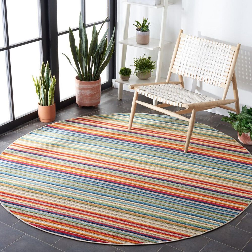 Safavieh Cabana CBN323A 3&#39; Round Ivory and Green Indoor/Outdoor Area Performance Rug, , large