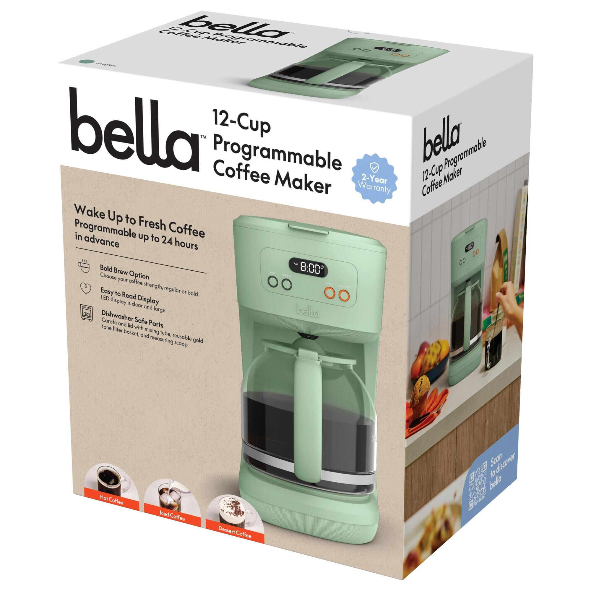 Bella 12-Cup Programmable Coffee Maker in Seaglass
