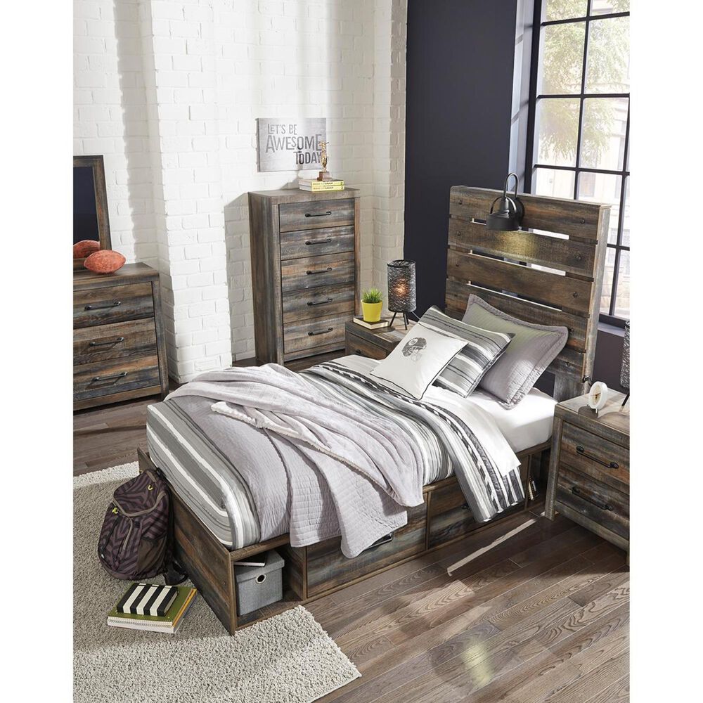 Ashley Drystan Twin Dual Storage Bed in Brown Rustic, , large