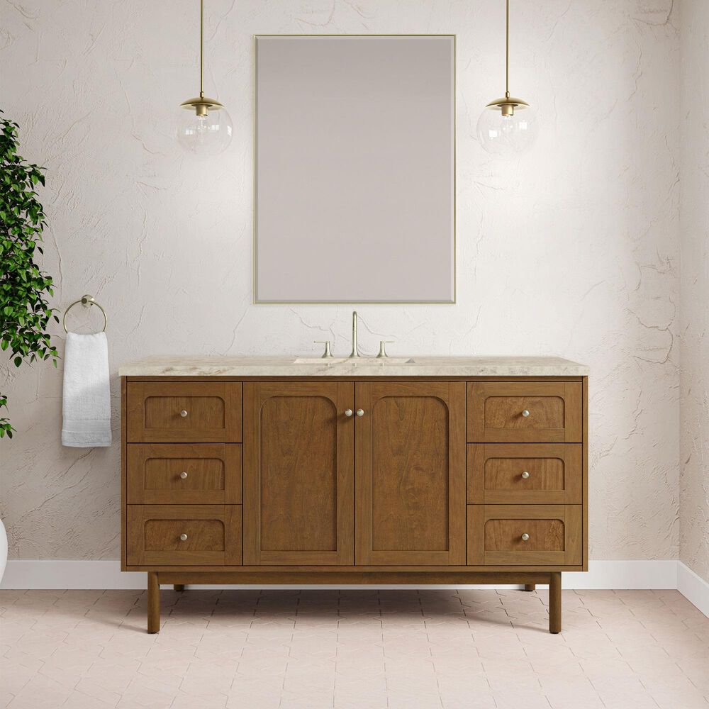 James Martin Laurent 60" Single Bathroom Vanity in Honey Oak with 3 cm Tajnar Eclos Top, Rectangular Sink and FreePower Wireless Charger, , large