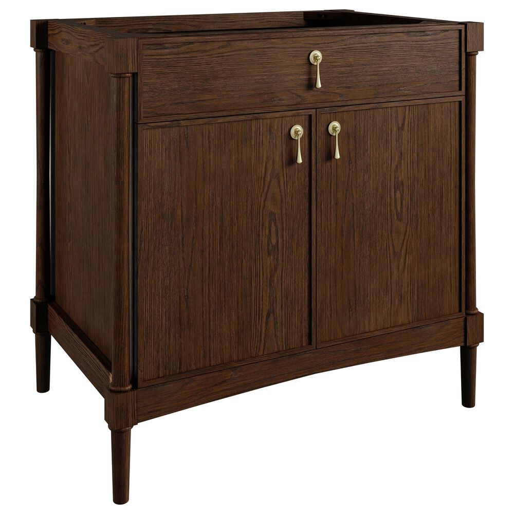 James Martin Kinnsden 36" Single Bathroom Vanity in Sable Oak with 3 cm Siberian Silestone Top and Rectangular Sink, , large