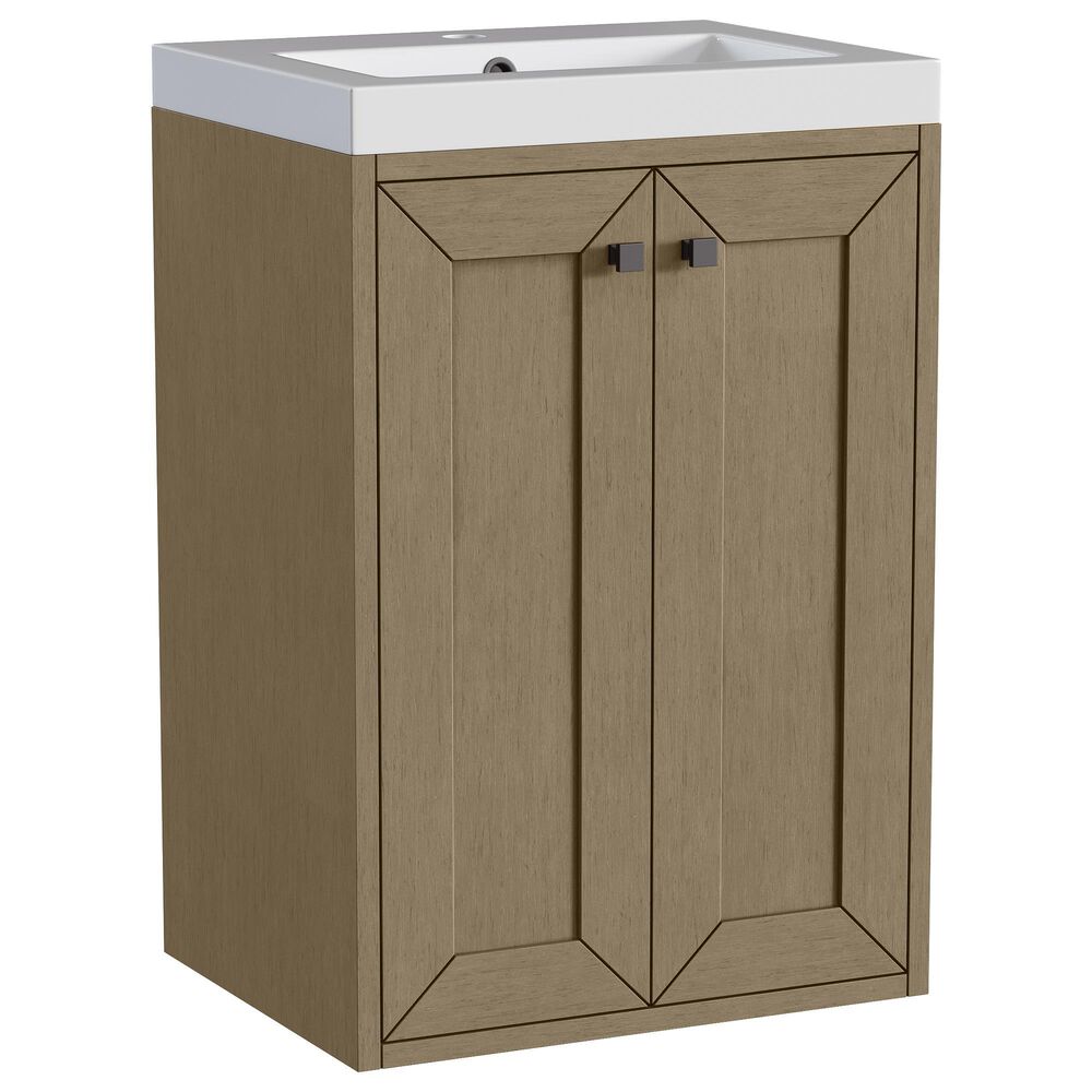 James Martin Vanities Chianti 20" Single Bathroom Vanity in Walnut Whisper and Brushed Nickel with 2 cm White Glossy Composite Stone Top and Rectangular Sink, , large