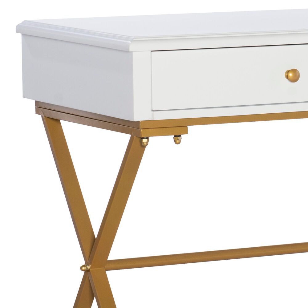 Linon Home Decor Campaign 2-Drawer Desk in White and Gold, , large