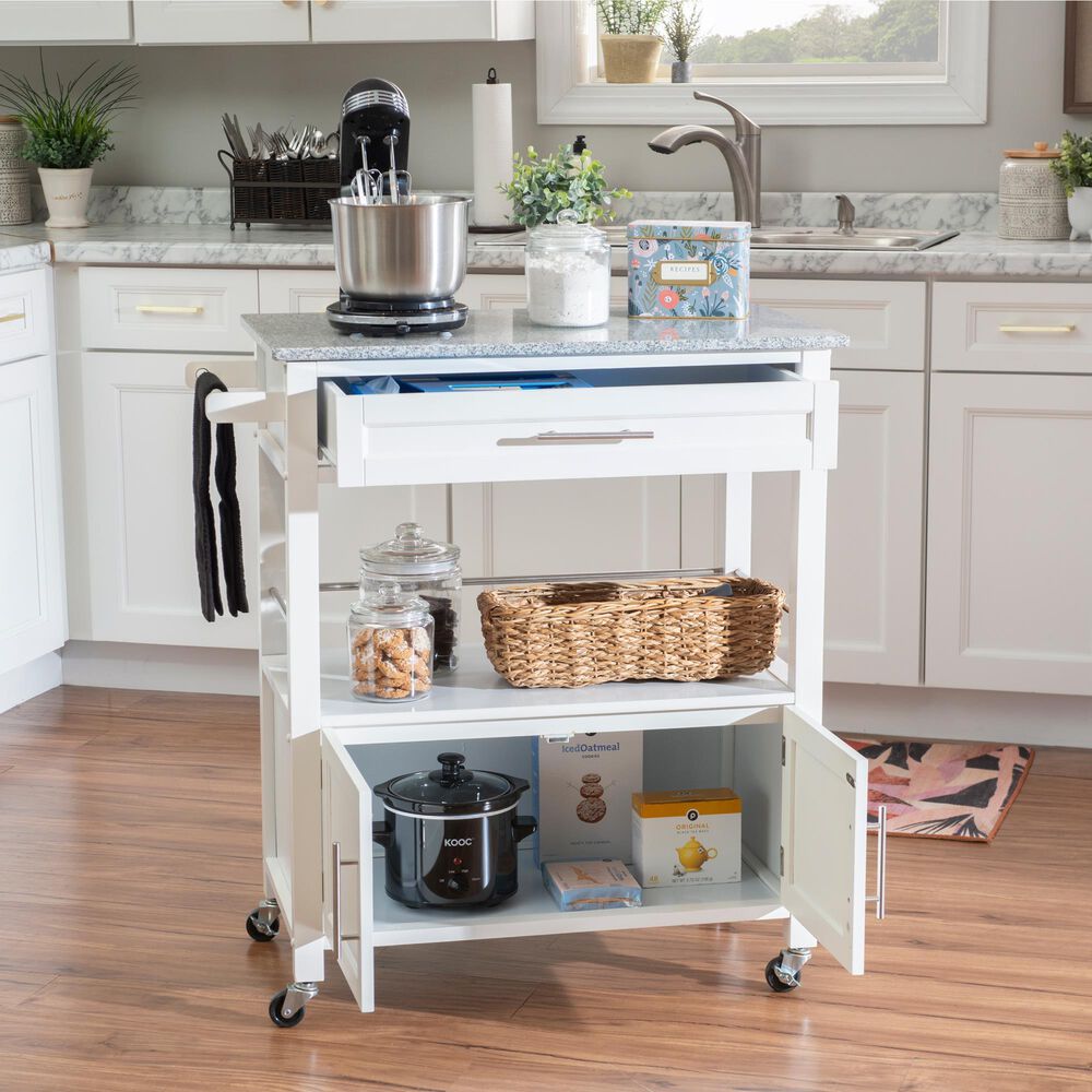 Linon Home Decor Cameron Kitchen Cart in White and Grey, , large