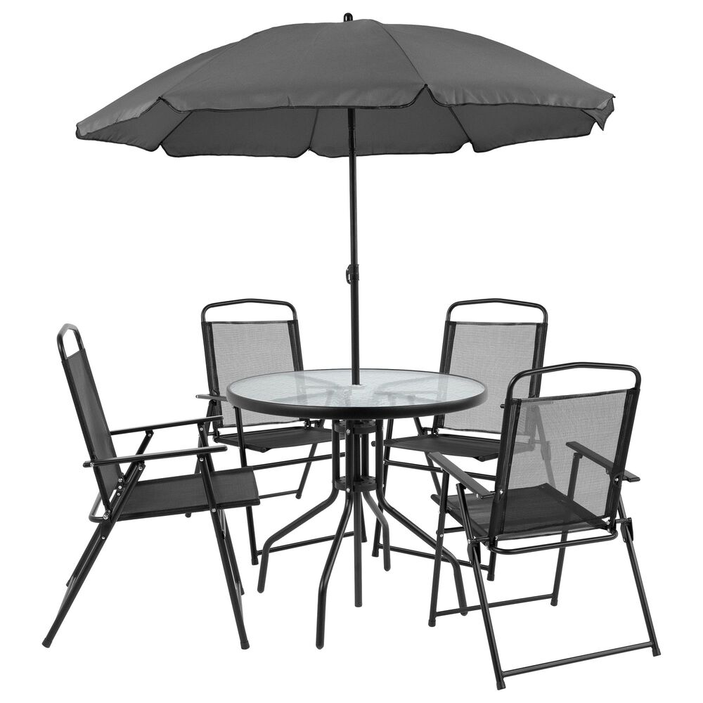 Flash Furniture Nantucket 6-Piece Patio Garden Set in Black, , large
