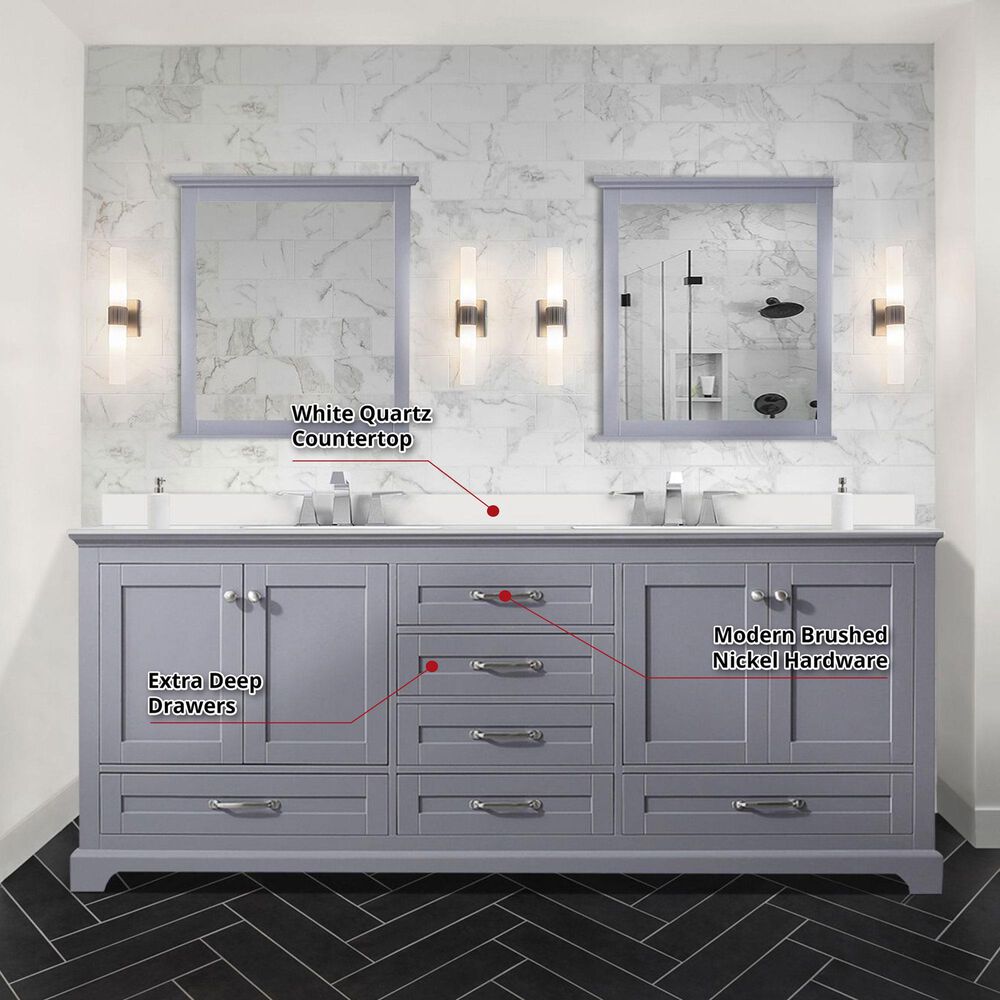 Lexora Home Dukes 80&quot; Double Bathroom Vanity in Dark grey with 2 cm White Quartz Top and Rectangular Sinks, , large