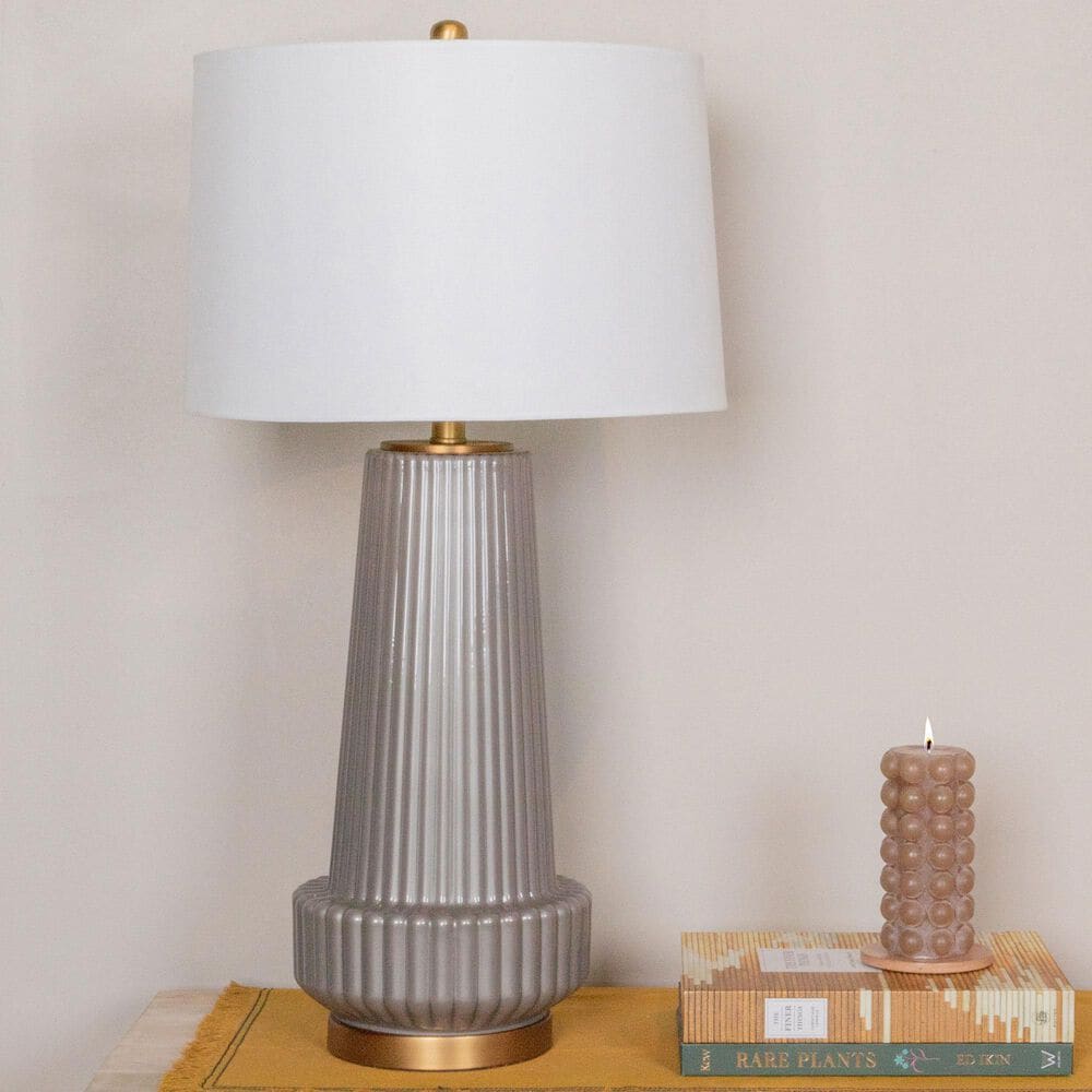 Creative Coop Bernadette Ribbed Glass Table Lamp in Gray, , large