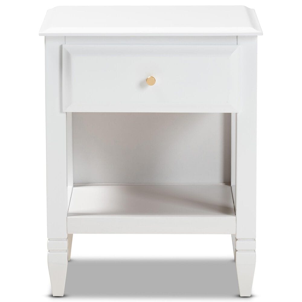 Baxton Studio Naomi 1-Drawer Nightstand in White, , large