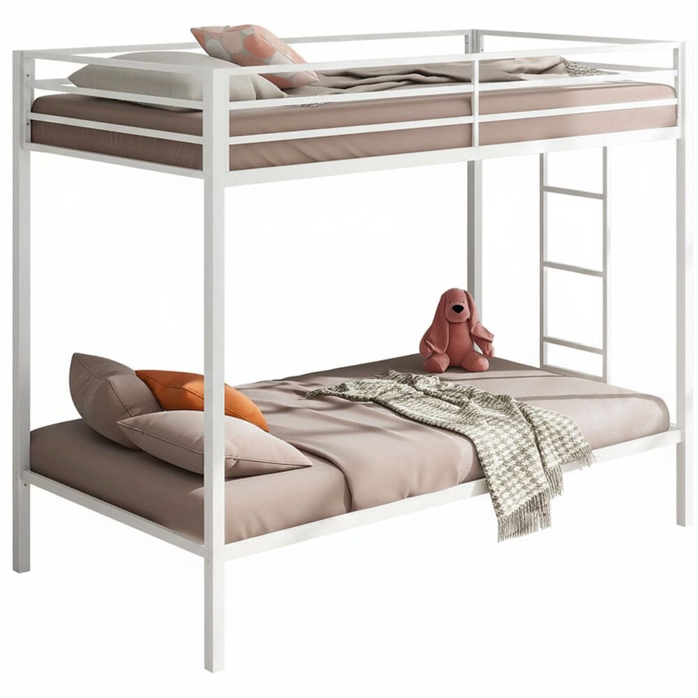 Pacific Landing Alevera Twin Over Twin Bunk Bed with Ladder in Matte White, , large