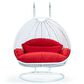 Leisuremod 2-Seat Hanging Egg Swing Chair with Red Cushion in White, , large