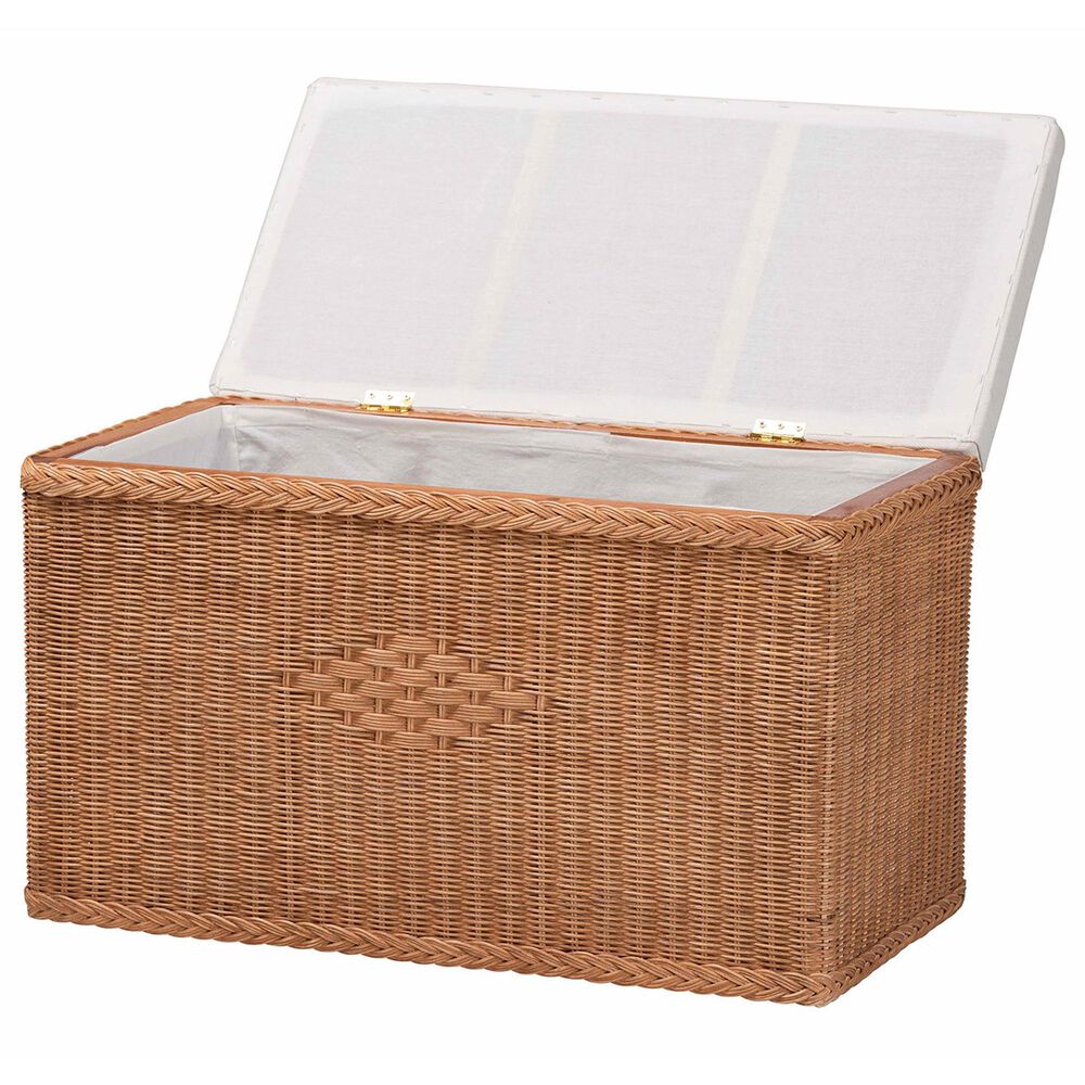 Baxton Studio Eamon Storage Bench with Brown Rattan in Cream, , large