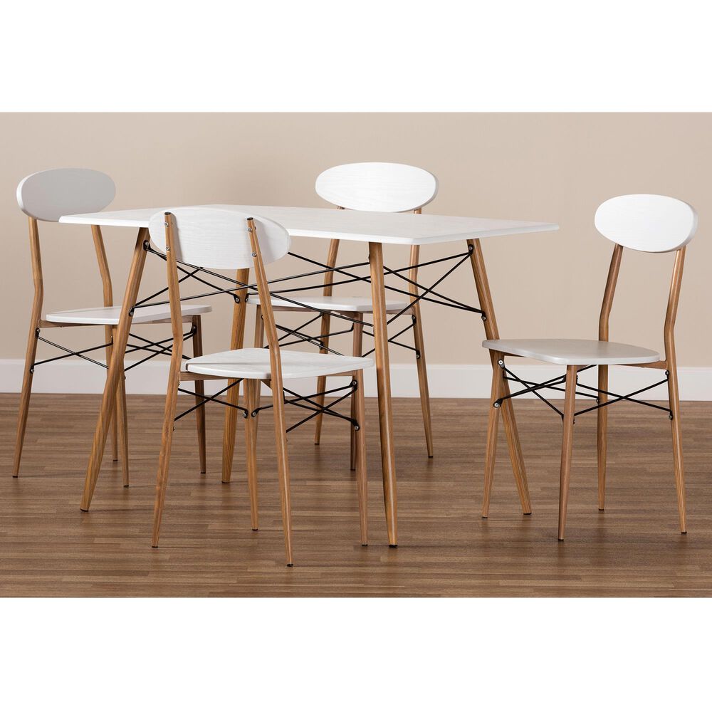 Baxton Studio Wayne 5-Piece Dining Set in White, , large