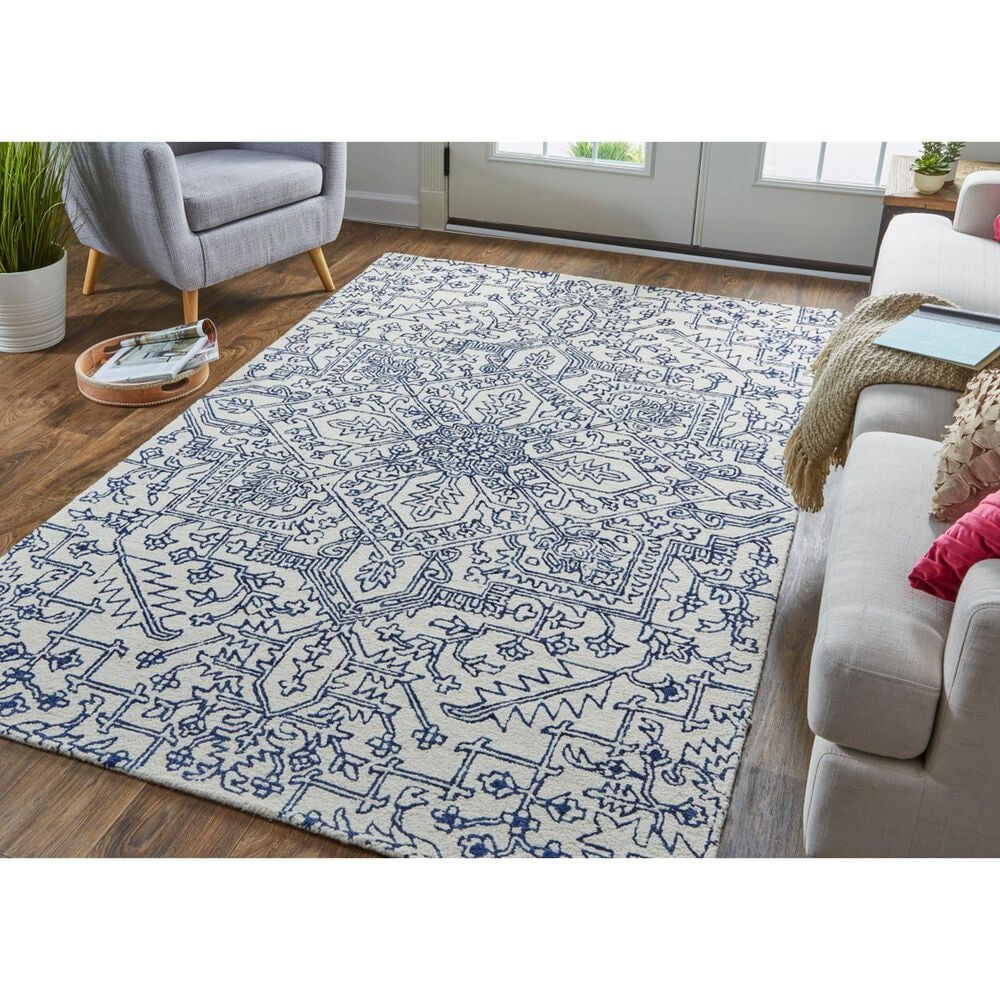 Feizy Belfort Ivory and Navy 10&#39; x 14&#39; Area Rug, , large