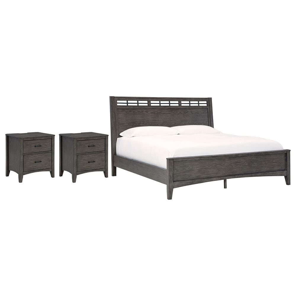 Ashley Montillan King Panel Bed and Two Nightstands in Grayish Brown, , large