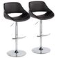 LumiSource Fabrico Swivel Adjustable Bar Stool with Black Faux Leather Upholstery and Rounded T Footrest in Chrome (Set of 2), , large