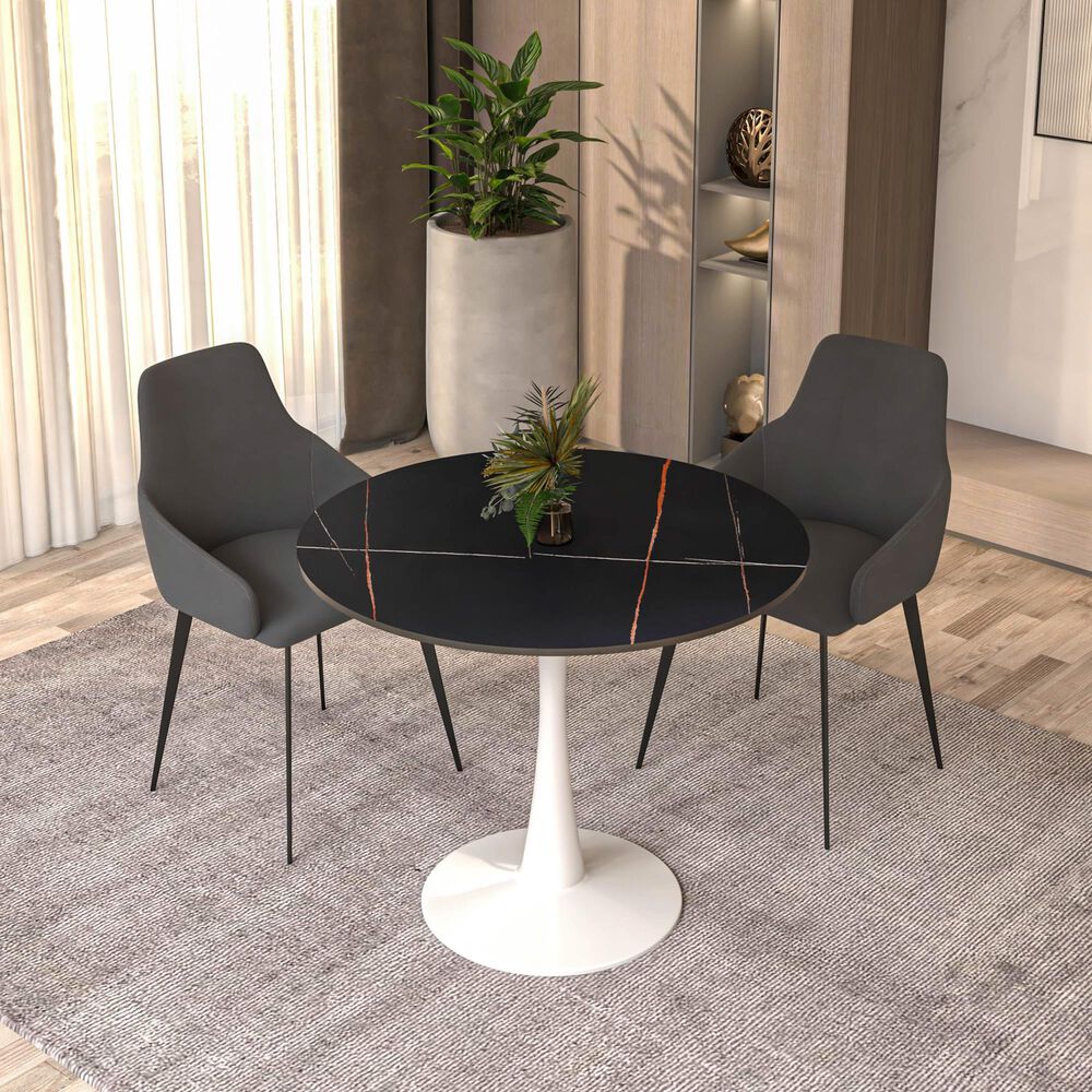 Leisuremod Leisuremod Bristol 31 round dining table White base with Black Sintered stone Top, , large
