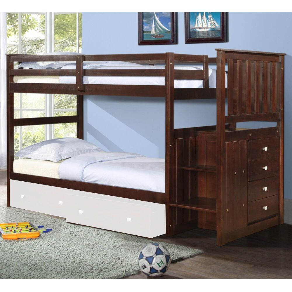 Cambria Designs Twin Over Twin Staircase Bunkbed In Cappuccino Nebraska Furniture Mart