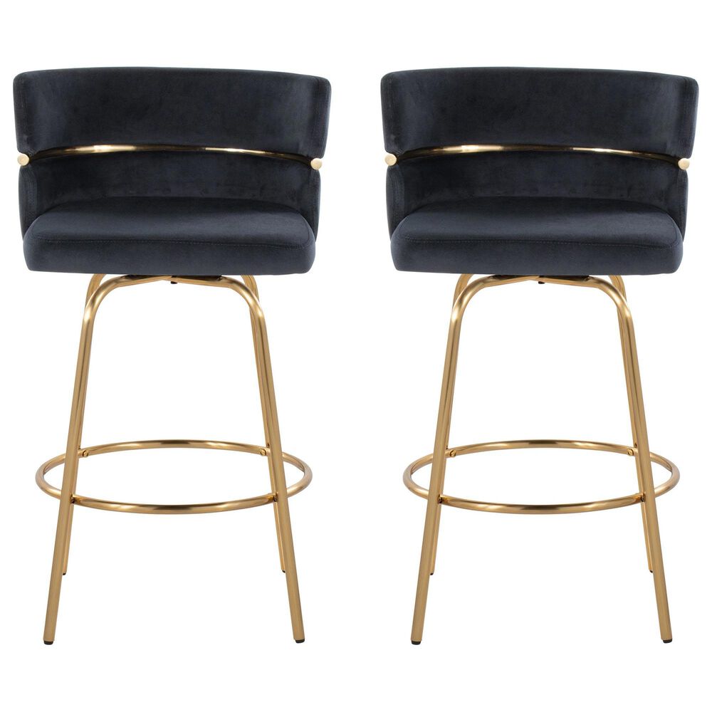 LumiSource Cinch 26" Swivel Counter Stool with Black Upholstery in Gold (Set of 2), , large