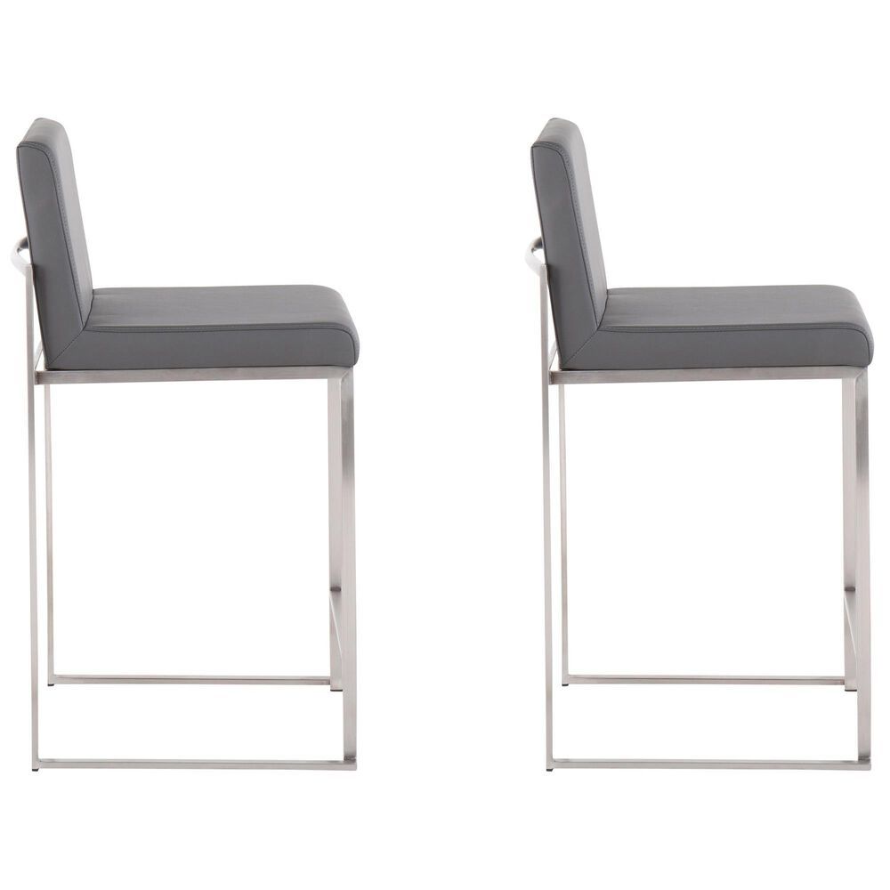 Lumisource Fuji Stackable Counter Stool with Grey Faux Leather Cushion in Brushed Stainless Steel &#40;Set of 2&#41;, , large