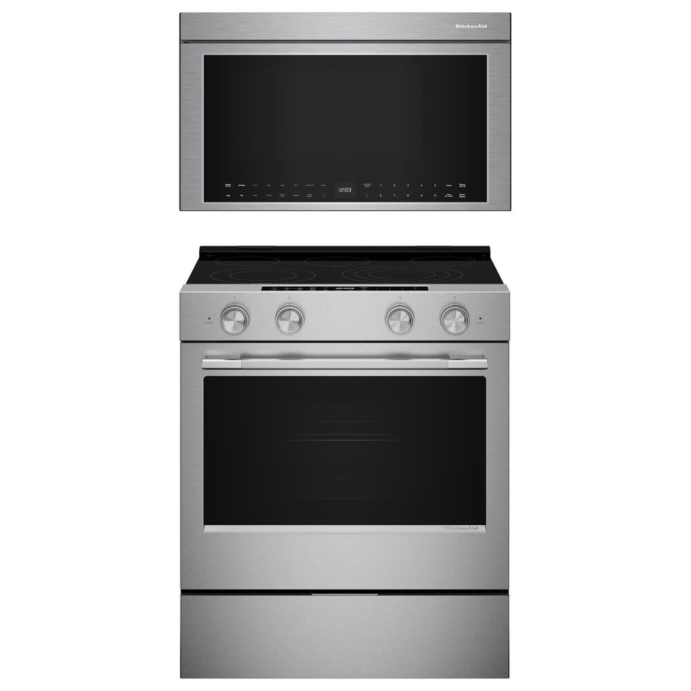 KitchenAid 2-Piece Kitchen Package with 30" Slide-In Smart Electric Range and 30" Over-the-Range Microwave Oven in PrintShield Stainless Steel, , large