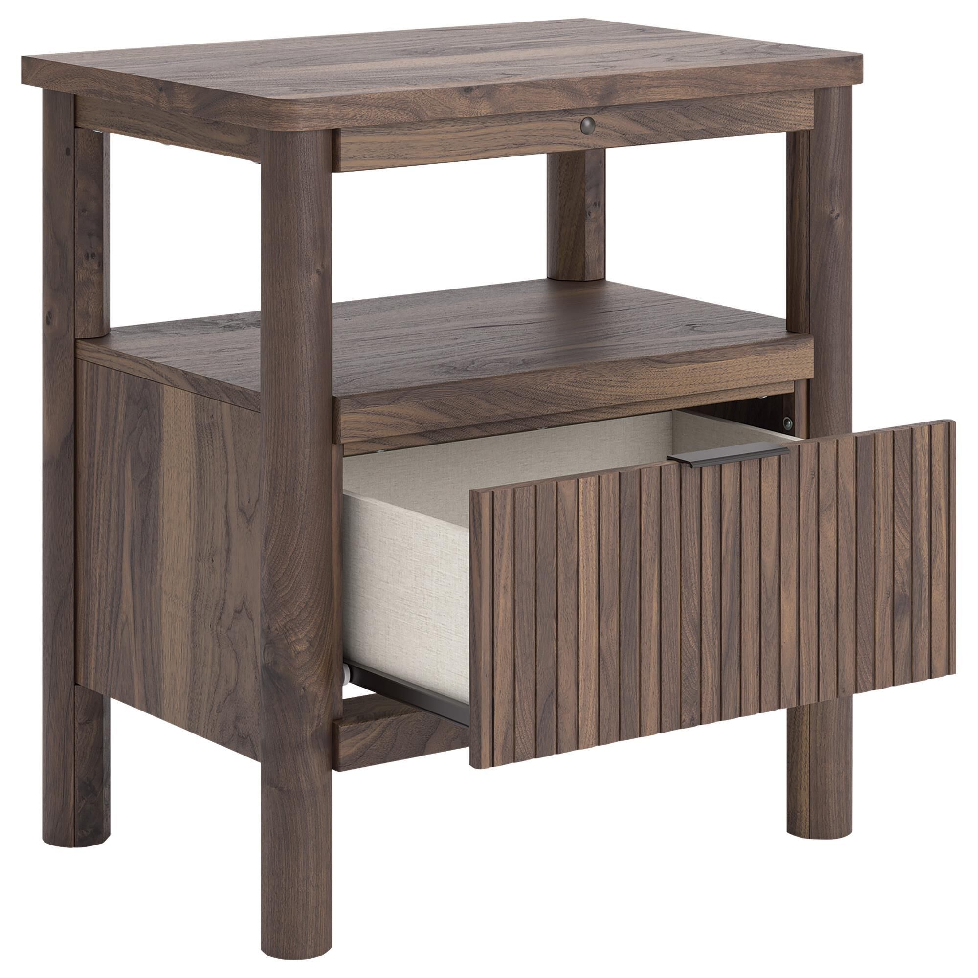Ashley Pamytta 1-Drawer Nightstand in Rich Brown with USB Ports