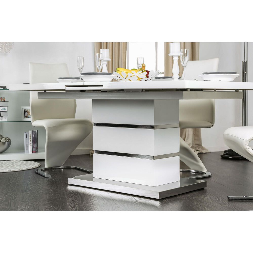 Furniture of America Carrasco Dining Table in White and Chrome, , large