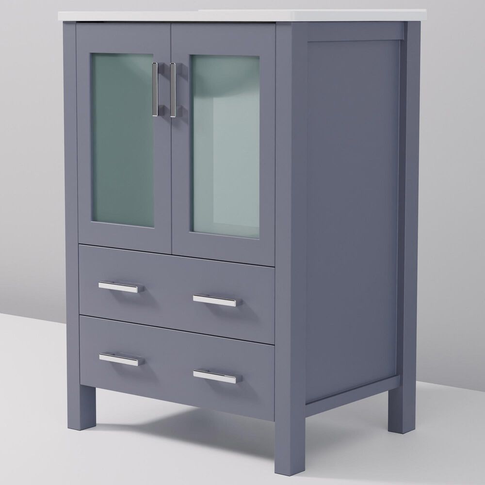 Lexora Home Volez 24&quot; Single Bathroom Vanity in Dark Grey with 2 cm White Ceramic Top and Rectangular Sink, , large